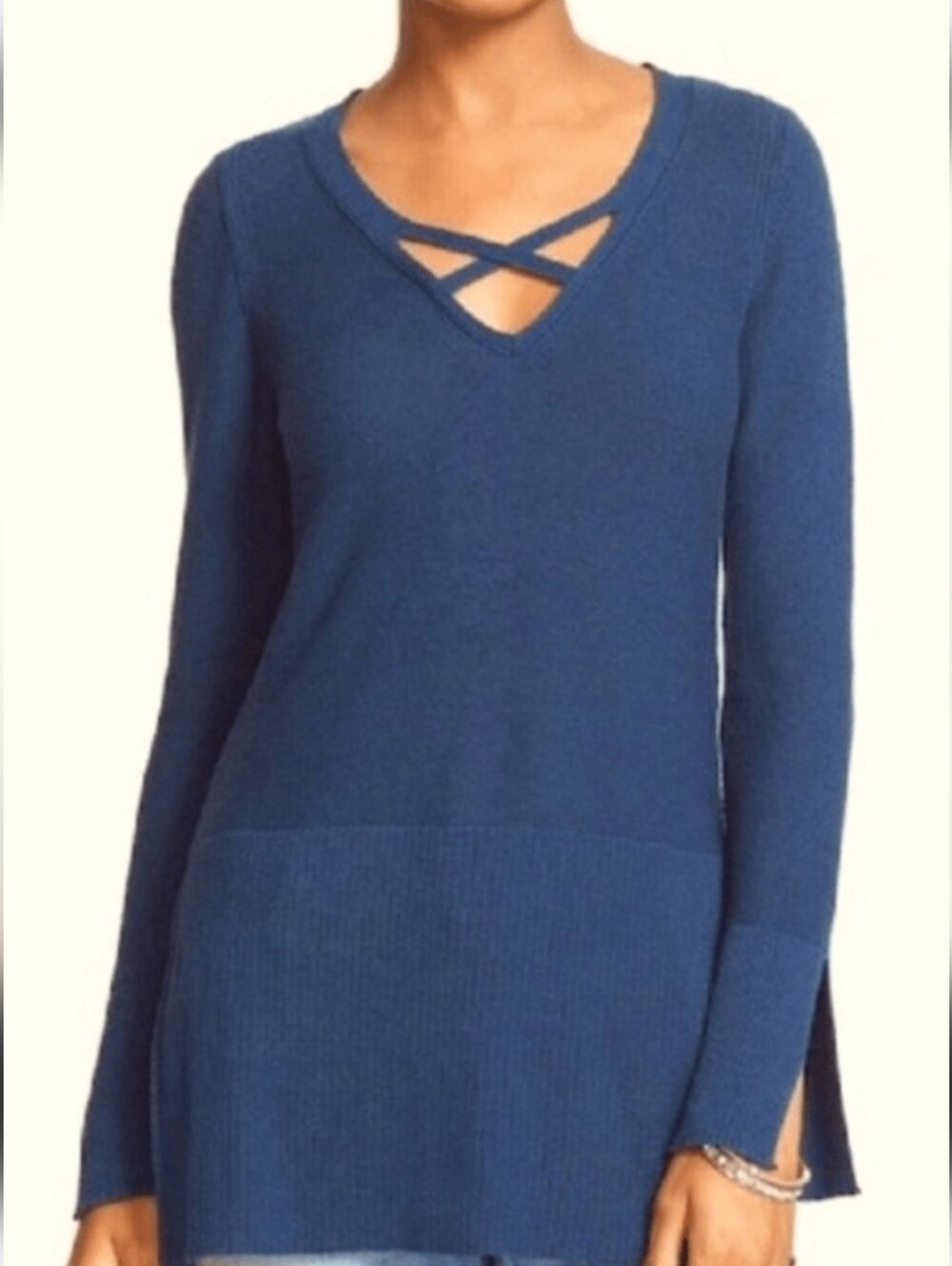 Free People Navy Blue Crisscross V-Neck Tunic Size XS
